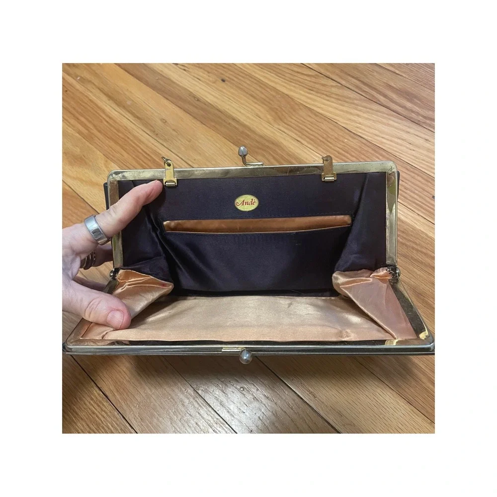 Vintage 1950s Evening Bag Andé Navy Leather Kiss Lock Clutch‎ Mid Century